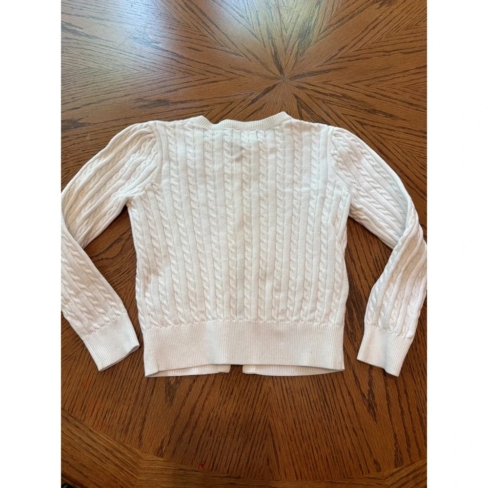 Polo Ralph Lauren Kids White Cable Knit Cardigan Pink Pony Sweater 12M